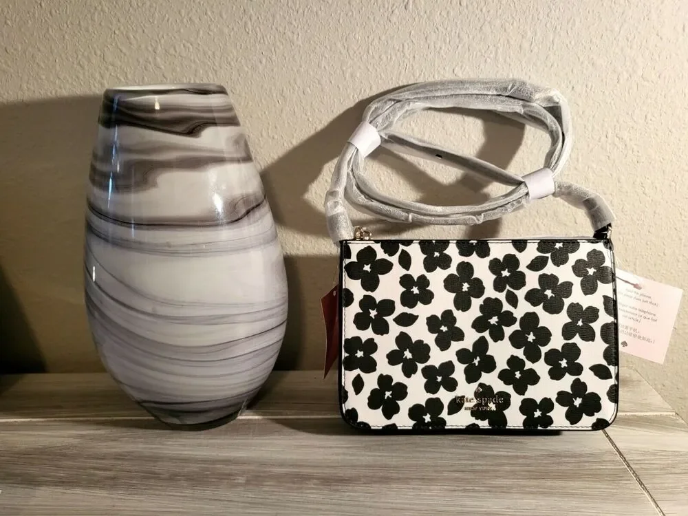 Kate Spade Darcy Small Slim Crossbody Handbag Black & White Floral MSRP $249